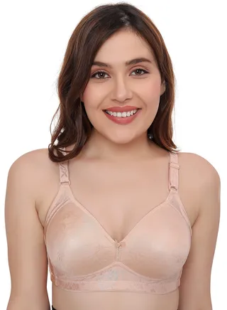 Women's Full Coverage Padded Seamless Wirefree Comfort Everyday Bra, Beige, B-Cup 
