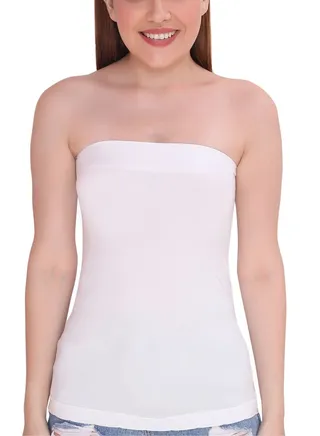 Women's Strapless Stretchable Long Bandeau Tube Top Camisole White 