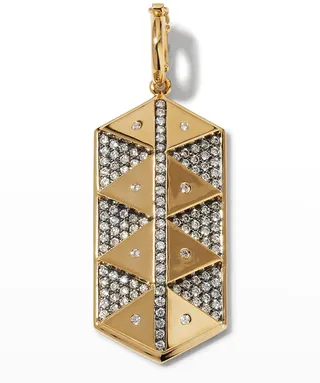 Yellow Gold Elongated Hexagonal Shield Charm with Diamonds