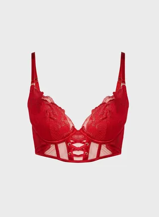 Plunge Neck Lace Detail Bra 
