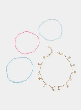 Set of 4 - Star Drop Beaded Anklets