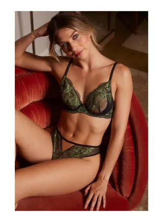Leaf Embroidery Plunge Bra 
