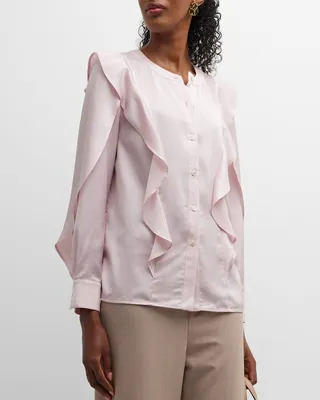 Crepe De Chine Blouse with Flutter Trim