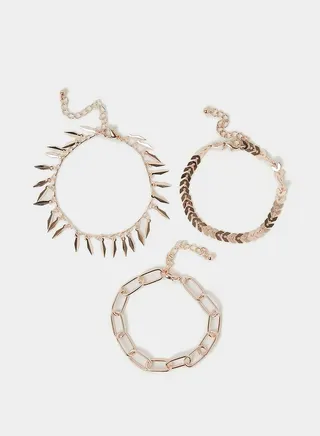 Set of 3 Link Pointed Drop Anklet