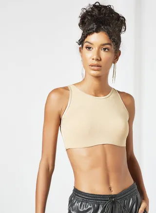 Shimmer Padded Crop Top Beige 
