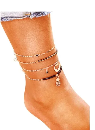 Set of 4 Elegant Design Anklets For Women 
