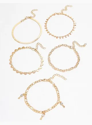 5 Pieces Loving Heart Pattern Cutout Design Chain Anklet 