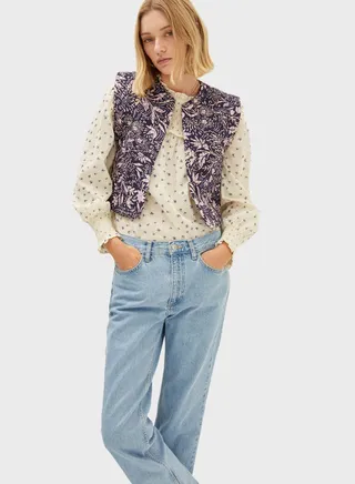 Floral Print Quilted Vest Coat 