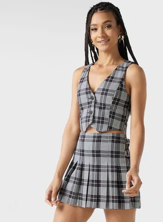 Checkered Detail Vest Coat