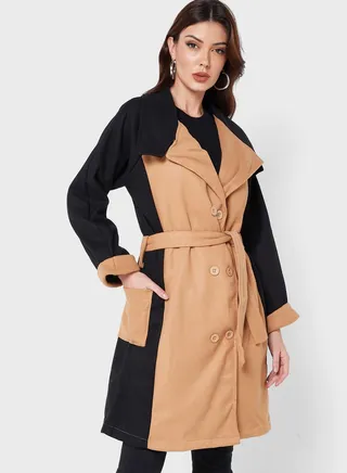 Colorblock Detail Trench Coat 