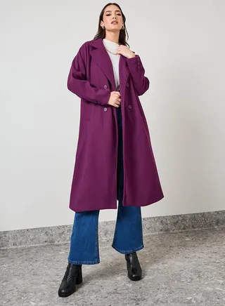 Oversized Double Breasted Wool Like Midi Coat