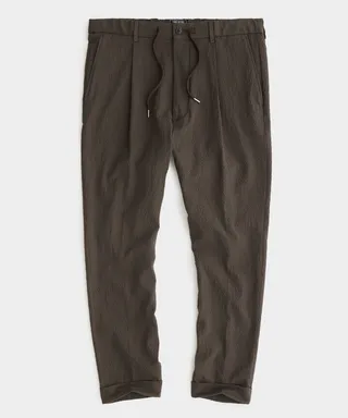 Seersucker Madison Drawstring Pant in Brown