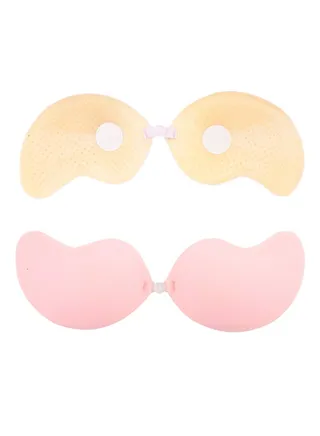 Push Up Bust Front Closure Strapless Invisible Bra Pink 