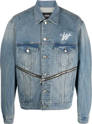 Logo-Print Zip-Detail Denim Jacket