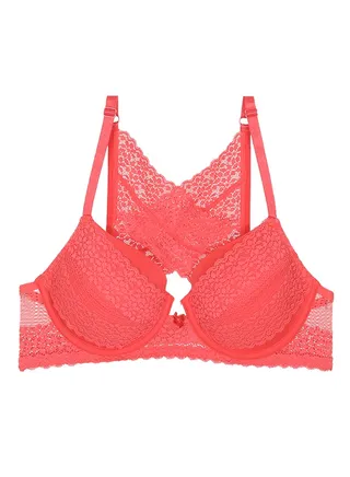Moroccan Lace Pretty Back Underwired Pushup Bra Coral 