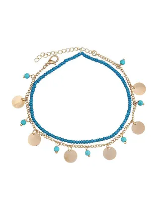 2-Piece Alloy Retro Style Beaded Anklet Chain 