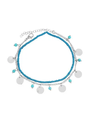2-Piece Alloy Retro Style Beaded Anklet Chain 