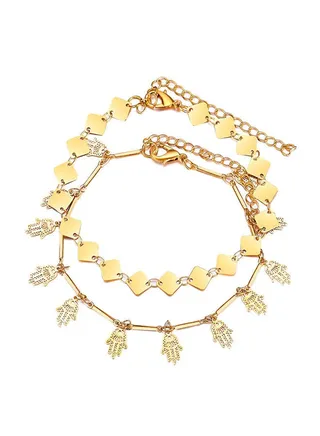 2-Piece Alloy Brief Design Anklet Chain 