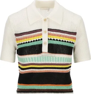 Chloé Striped Crochet Knitted Polo Shirt