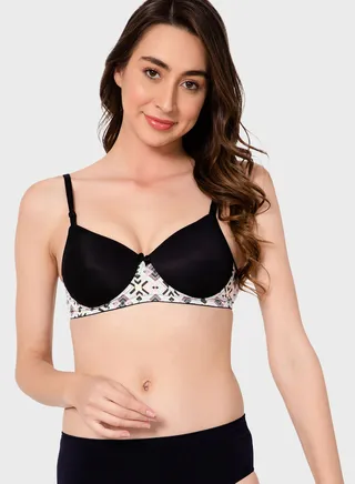 Printed Plunge Neck Bra 