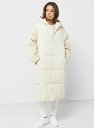 Longline Padded Jacket With Bord Detail 
