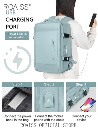 Carry-On Luggage Backpack High Capacity Business Travel Expandable Bag for Short Trips Dry and Wet Separation Scientific Storage Business Computer Bag Simple Solid Color Design with Check In Backpack 