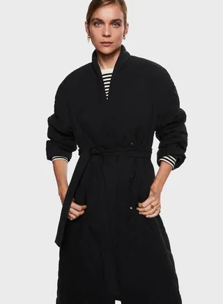 Tie Detail Quilted Coat 