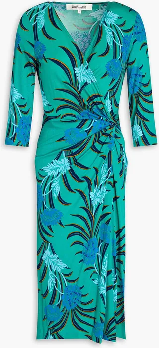 Borris wrap-effect printed Lyocell and wool-blend jersey midi dress