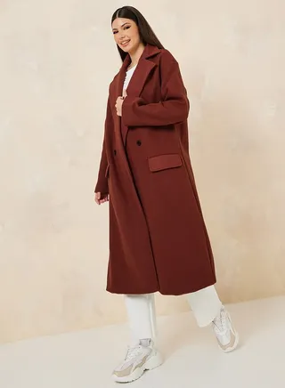 Regular Fit Double Breasted Wool Like Midi Coat