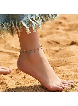 Bohemian anklet for women with blue pendant for summer holidays and relaxation 
