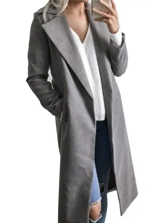 Lapel Long Coat Grey 