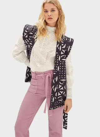Embroidered Tie Detail Coat 
