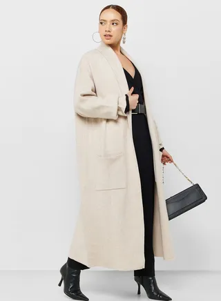 Pocket Detail Ribbed Long Line Coat 