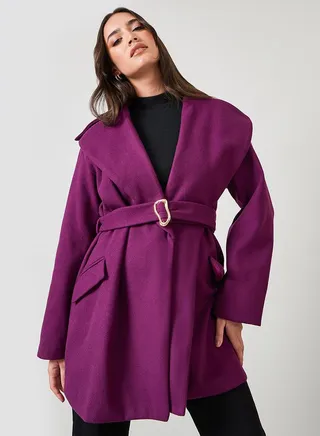 Regular Fit Longline Wool Like Belted Coat 