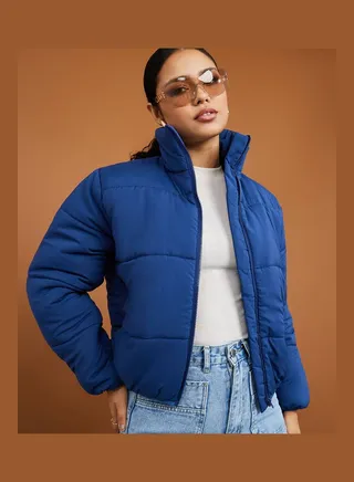 Regular Length Zip Through Panelled Puffer Jacket 