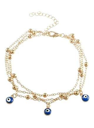 Alloy Eye Pendant Multi-Layer Beaded Anklet 