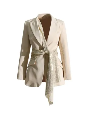 New Design Sense Spliced Lace Long Sleeve Slim Suit Coat 