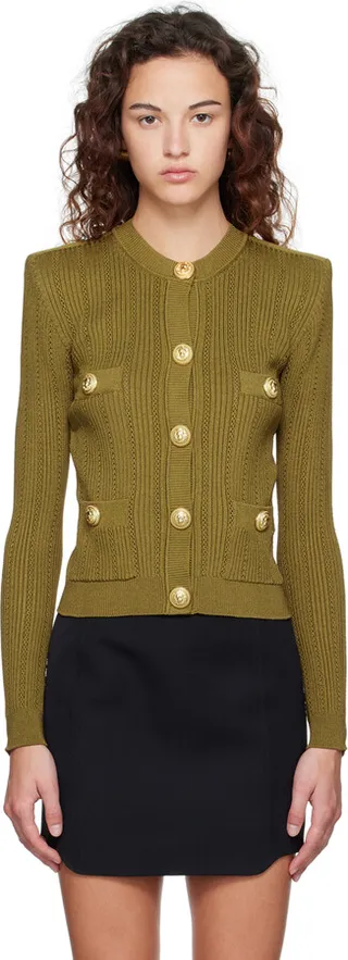 Balmain Khaki Graphic Button Cardigan