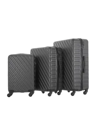 Trolley Luggage Set of 3 PCS  ABS Hard Side Spinner Wheels Dark Grey 