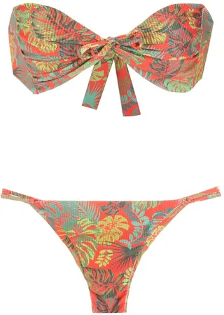 Palm Leaf Print Bandeau Bikini