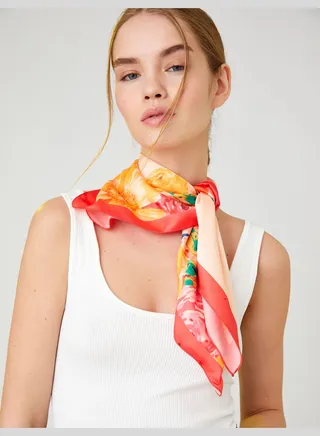 Scarf Satin Flower Printed
