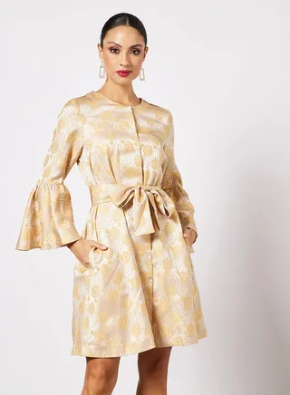 Jacquard Embellished Coat Mustard 