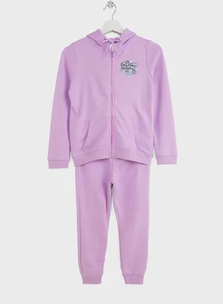 Girls Printed Full Zip Hoodie And Jogger Set 
