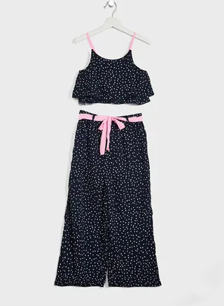 Natilene Girls Navy Blue Polka Printed Co-Ords Set 