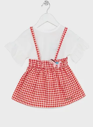 Nauti Nati Girls Bell Sleeves Top With Checked Skirt 