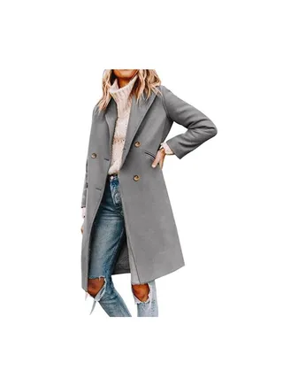Squality Double Breasted Long Coat Women Grey 