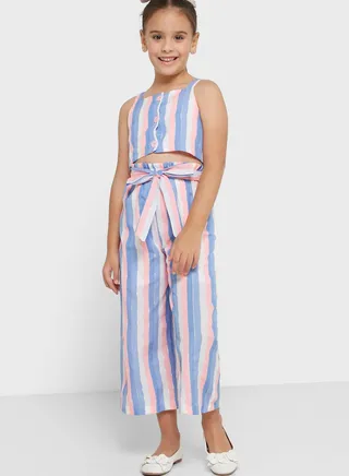 Nauti Nati Girls Striped Cotton Crop Top With Palazzos Set 