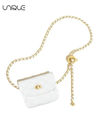 Leather Chain Belt Bag, Miniature Waist Wallet，Waist Purse for Women, Sleek Chain Belt Bag, Mini Waist Chain Bag, Mini Handbag, Detachable Pack For Girls（White） 