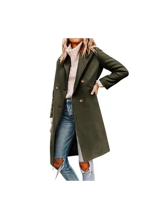 Squality Double Breasted Long Coat Women Green 
