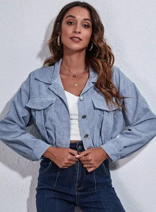 Women's coat corduroy jacket autumn and winter loose off-shoulder long-sleeved short coat 